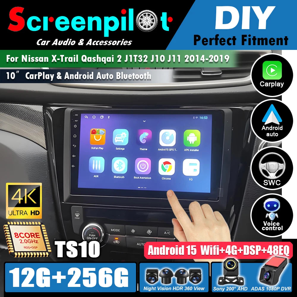 Car Radio For Nissan X-Trail Qashqai 2 J1T32 Qashqai J10 J11 2014 2015 2016 2017 2018 2019  Wireless WIFI GPS Carplay Auto DVD