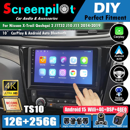 Car Radio For Nissan X-Trail Qashqai 2 J1T32 Qashqai J10 J11 2014 2015 2016 2017 2018 2019  Wireless WIFI GPS Carplay Auto DVD