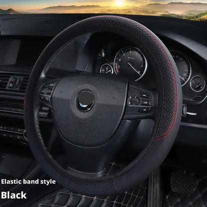 Elastic Carbon Fiber Leather Steering Wheel Cover Universal 36-40cm No Inner Ring Anti-slip Car Handle Protector 4 Seasons