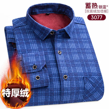 New Men's Long-Sleeved Shirt Thickened and Fleece Warm 8XL9XL Plus Size Autumn and Winter Casual No-Ironing Comfortable Top