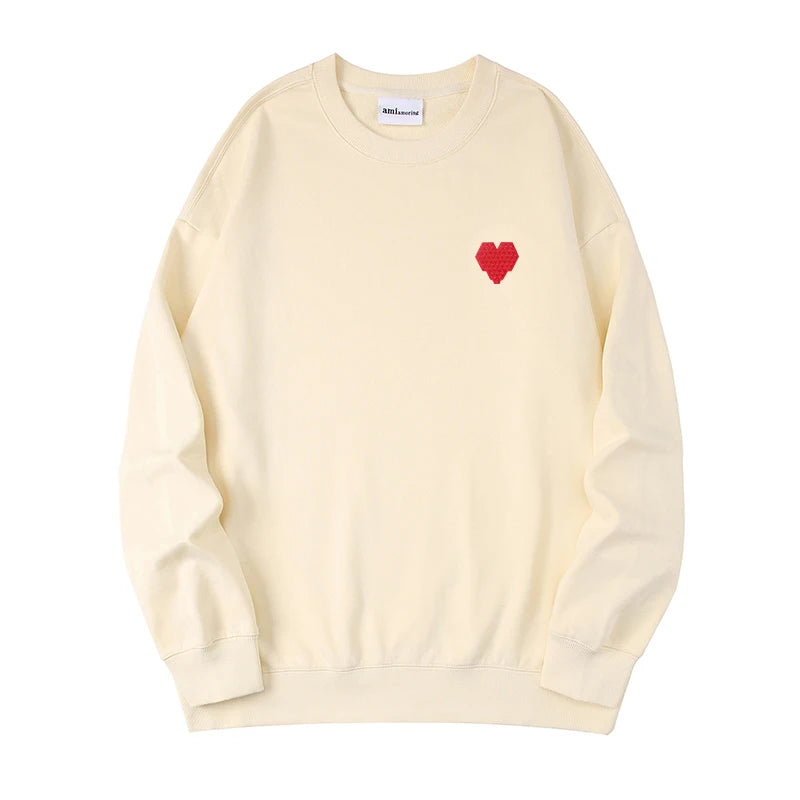 AMI AMORING2025 New Fashion Trend Brand Embroidered Love A Hoodie Women's Simple Couple's Wear Men's Loose Round Neck Pullover