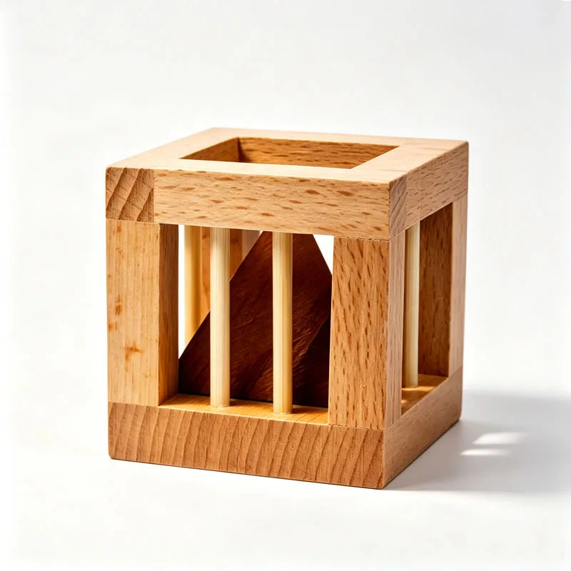 Cage Apart Triangle Wooden Brain Teaser Lock Puzzles IQ Logic Training Disentanglement Educational Toys For Kids & Adults