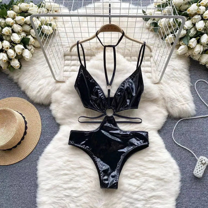 Sexy Lace Strap Jumpsuit Slim Fit Transparent Women's Pajamas Halter Playsuit Erotic Lingerie Catsuit Backless Hollowed Bodysuit