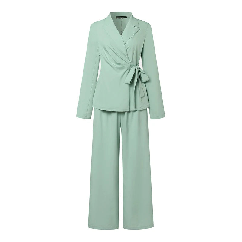 ZANZEA Classy Office Lady Blazer Suits Elegant Women Tied Waist Top and Pant 2pcs Outfit 2025 Trend Streetwear Commute Pant Sets