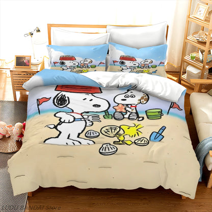 Snoopy Luxury Bedding Set Cute Printed Cartoon Quilt Cover Duvet Cover 3-Piece Set 1 Twin Covers