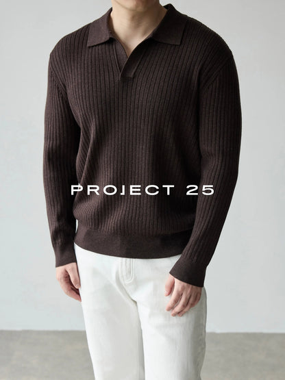 PROJECT 25 45s Wool Blend Seagull Collar Knitted Polo Men Old Money Business Casual Soft Warm Sweater Top Quality Hot Sale