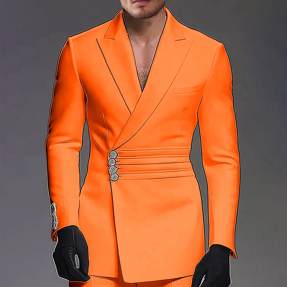 Wedding-ready Slim-fit Men Suit 2 Pieces(Jacket+Pants) Groom Suit Single-breasted Peak-lapel Formal Set for Elegance Custom