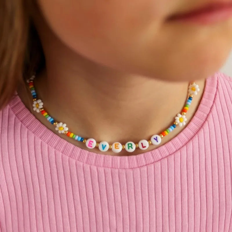 Custom Name or Word Necklace  Handmade Colorful Daisy Necklaces  Unique Personalized Rainbow Gift  Gift for Girls  Glasses Chain