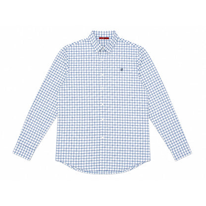 CH Men's Blue Plaid Long Sleeve Shirt Lapel Collar Embroidery Logo Cotton Shirts Business Formal Casual Daily Wear Button Down