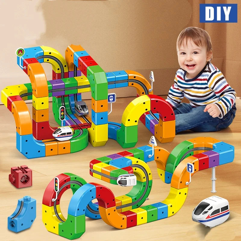 DIY Stem Magnetic Track Car Magnetic Sheet Children'S Puzzle Toy Electric Magical Magnetic Block Anti Gravity Toy Birthday Gift