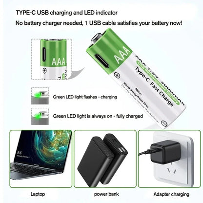 2025NEW Lithium-Ion Battery Type-C Rechargeable High-Capacity Battery AA&AAA Battery For remote control, mouse, electric toys