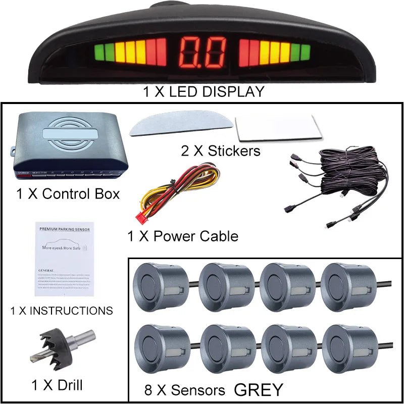 Multi-radar LED Display Parking Sensor Kit 6/8 Probe Backup Radar Detector 12 Colors Car Parking Assistance System