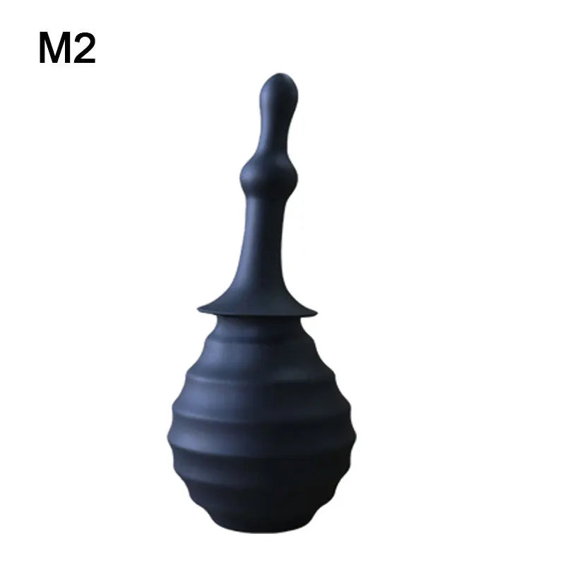 Black Liquid Silicone Anal Douche Enema Bulb - Anti-Backflow Anal Cleaner with Multiple Nozzles, Colon Cleansing Sex Toy for Men
