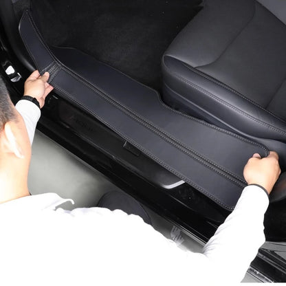 For Tesla Model Y Juniper Front Rear Door Sill Protection Pads Leather Threshold Bumper Strip Guards Anti-kick Pad Accessories