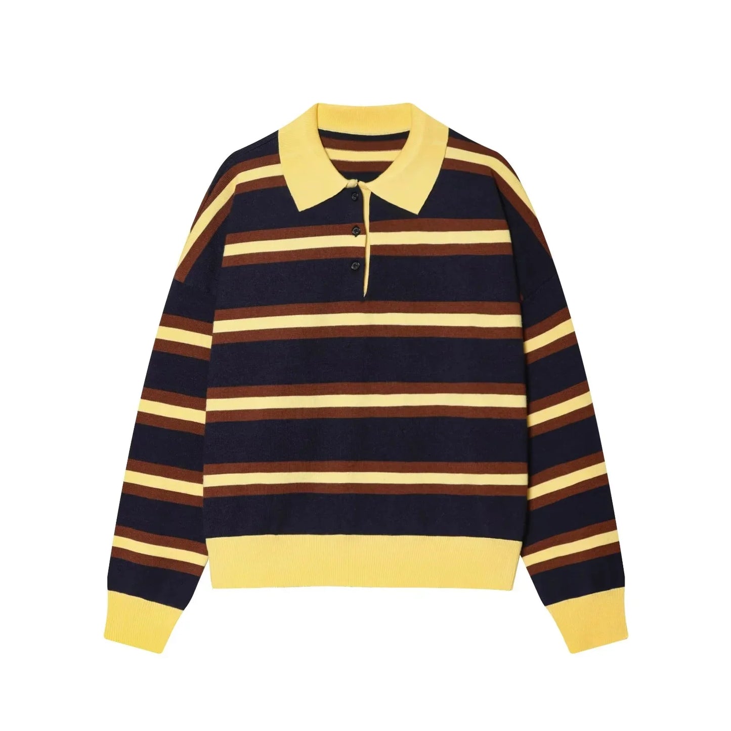 KONDALA 2025 Fall Winter Streetwear Knitted Women POLO Shirts Fashion Elegant Striped Pullover Ladies POLO Shirts