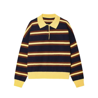 KONDALA 2025 Fall Winter Streetwear Knitted Women POLO Shirts Fashion Elegant Striped Pullover Ladies POLO Shirts