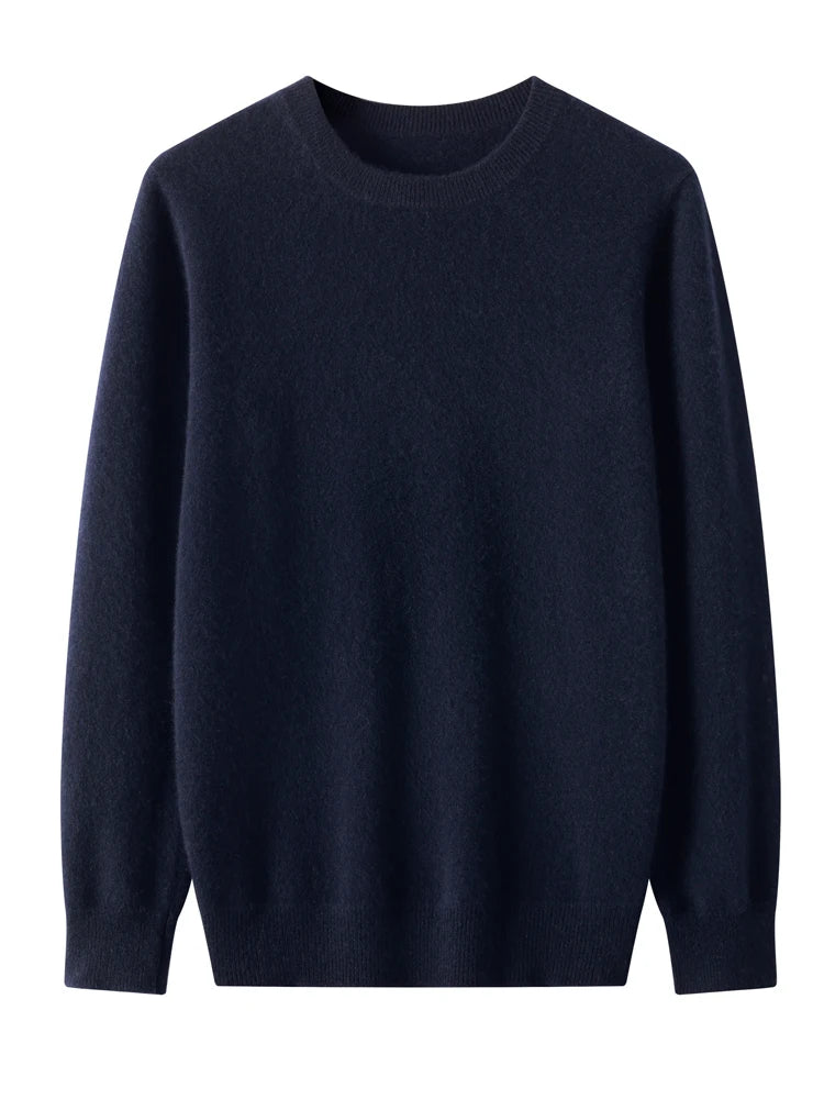 Autumn Winter Men O-neck 100% Merino Wool Pullover Cashmere Sweater Basic Casual Bottom Business Knitwear Soft Warm Clothing