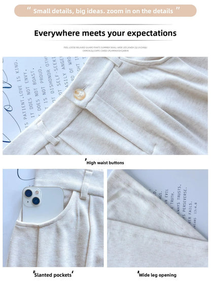 Korean Style High Waist Loose Fit Fleece Lined Wide Leg Pants Women's Autumn Winter New Arrival Straight Cut Trousers