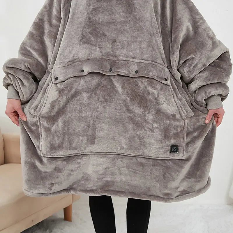 Heated Winter Home Clothes Large Size Blanket Wearable Thiened  Hing Hooded Lazy Blanket USB Heating Couples Robe