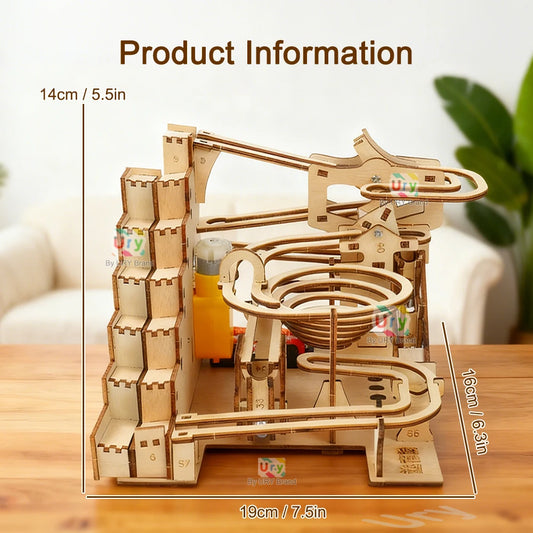 Ury 3D Wooden Puzzles Electric Staircase Track Device Marble Run Set Mechanical Model Science Maze 6 Balls Assembly Gift