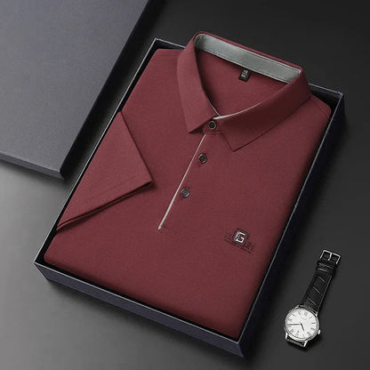 Men's Business Ice Silk Work Shirts Summer Badge Solid Color Polo Shirt Office Wear Man Breathable Comfortable Versatile Tops