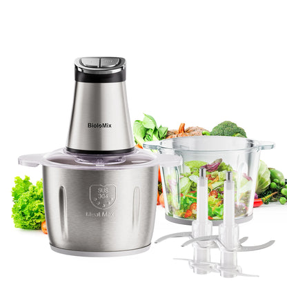 300W Mini Electric Food Chopper Food Processors with 2 Bowls, 4 Bi-Level Blades, Meat Grinder for Baby Food