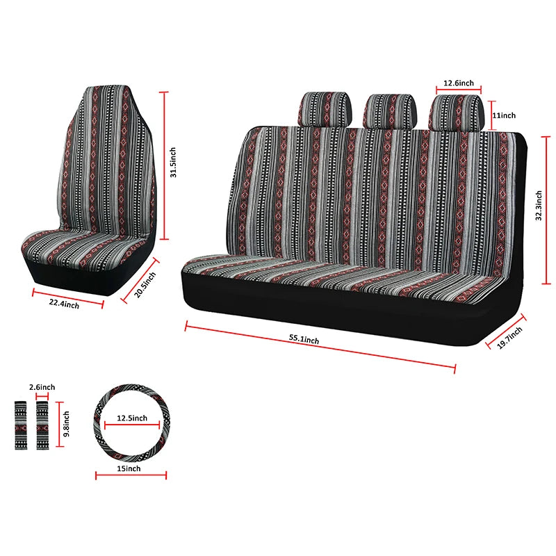 AUTO PLUS Car Seat Covers Set Baja Saddle Blanket Weave Universal Fit Most Car Seat Protection Steering Wheel Cover Protector