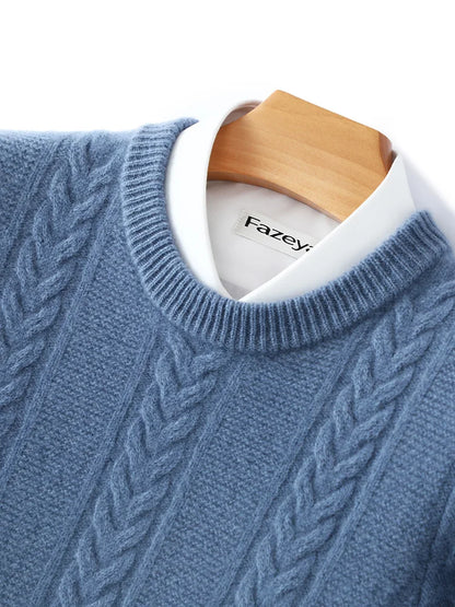 100% Merino Wool Sweater Men's Round Neck Thickened Tops Autumn Winter New Soft Warm Casual Solid Color Knitted Pullover