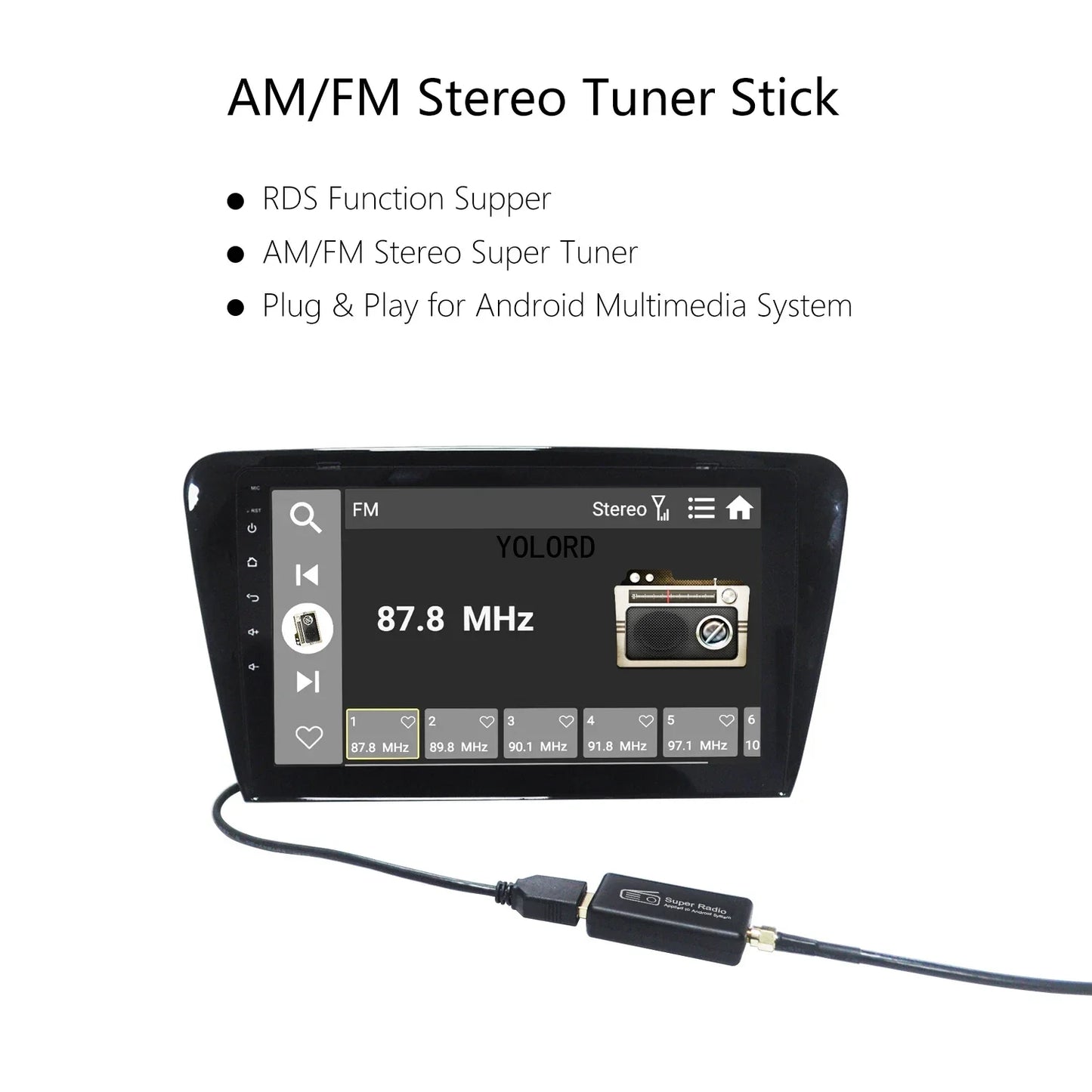 Universal Car Radio AM/FM Stereo Adapter Receiver USB Stick Antenna Box Applied to Android System APK Control