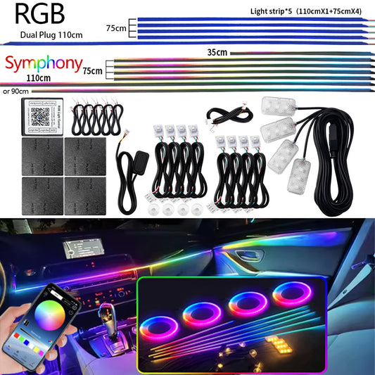 Universal Car Ambient Acrylic Strip Dual Zone Symphony 213 Color Kit App RGB One Zone Decoration Atmosphere Interior Hidden Trim