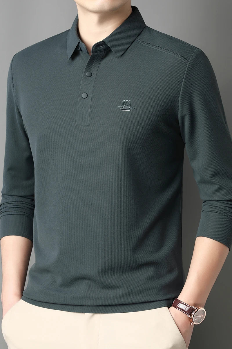 2025 New High End Long Sleeved T-shirt for Men Autumn Edition Flip Collar Thin Polo Shirt Business and Leisure Bottom Shirt
