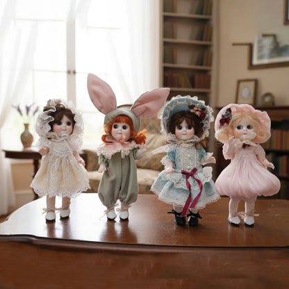 Cloveray 8 inch Movable Joints Vintage Porcelain Doll Delicate Lace Costume Fully Poseable Handmade Ceramic Collectible Gift
