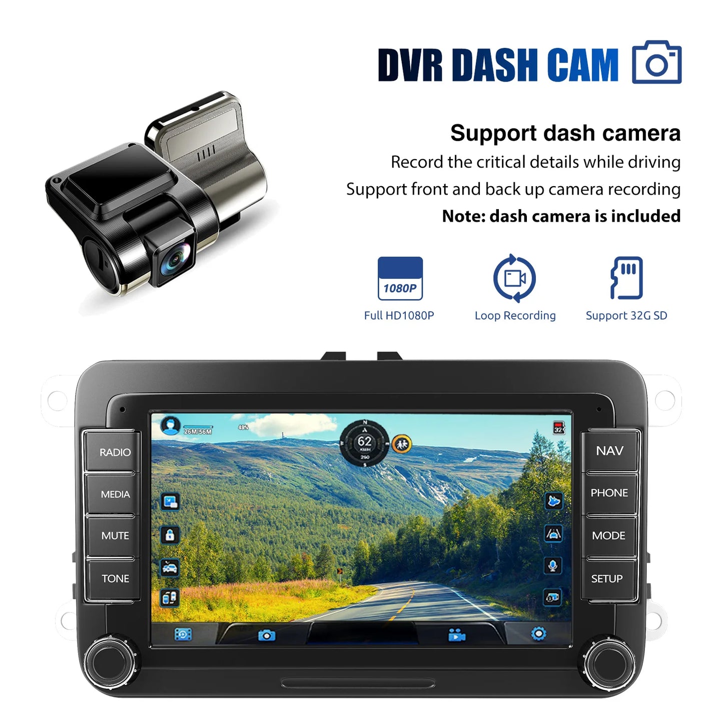 7" Car Stereo Android 14 For VW Volkswagen Jetta Passat Golf MK5 MK6 Apple Carplay GPS Navigation FM Radio WiFi SWC Head Unit BT