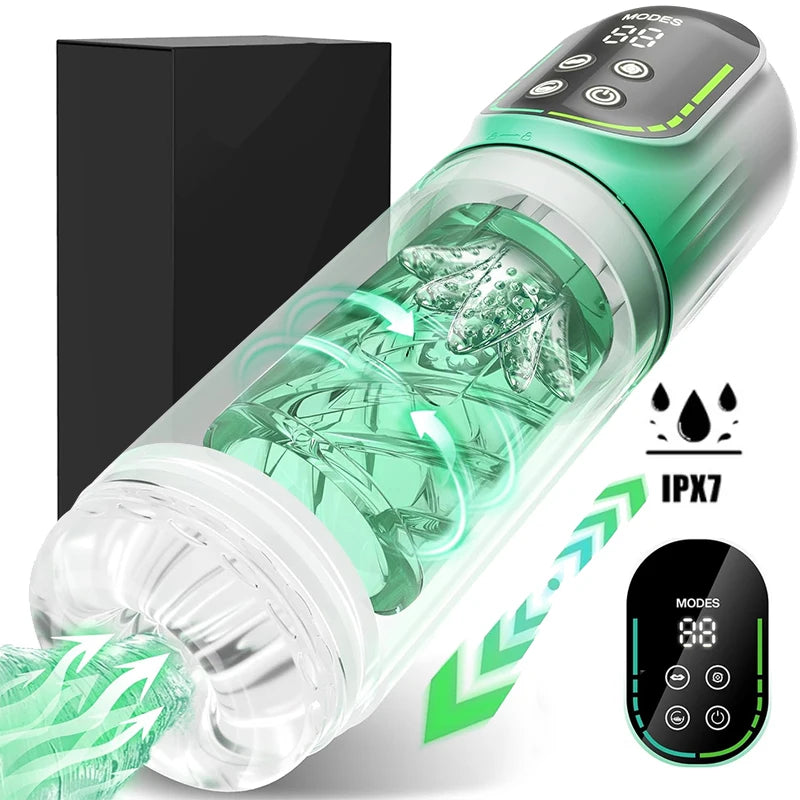 APP AI LCD Male Masturbator Penis Pump Pocket Pussy 7 Thrusting Rotation Sucking Licking Vibrator Adult Sex Toys for Men Vacuum
