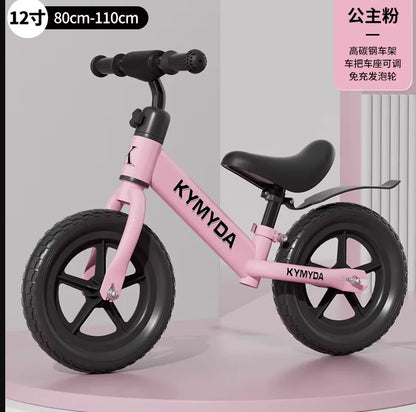 KYMIDA Balance Bike No Pedal Gliding Bike Adjustable Height High Carbon Steel Frame Integrated Hub Solid Tires Outdoor Sport