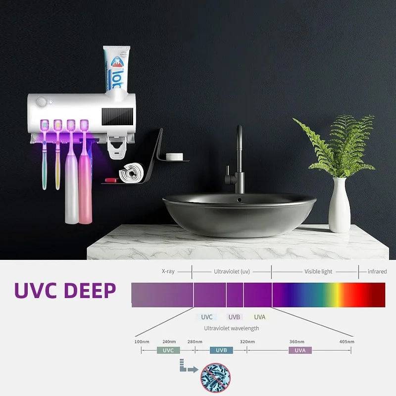 Smart UV Light Toothbrush Sterilizer Family Toothbrush Cleaner with Upgraded Toothpaste Dispenser Wall-Mounted Toothbrush Holder