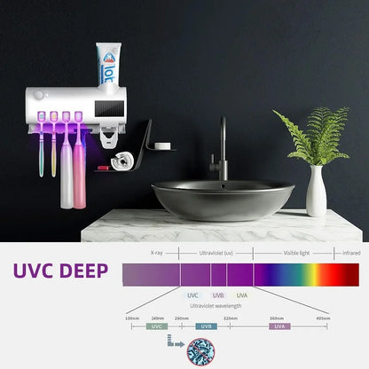 Smart UV Light Toothbrush Sterilizer Family Toothbrush Cleaner with Upgraded Toothpaste Dispenser Wall-Mounted Toothbrush Holder