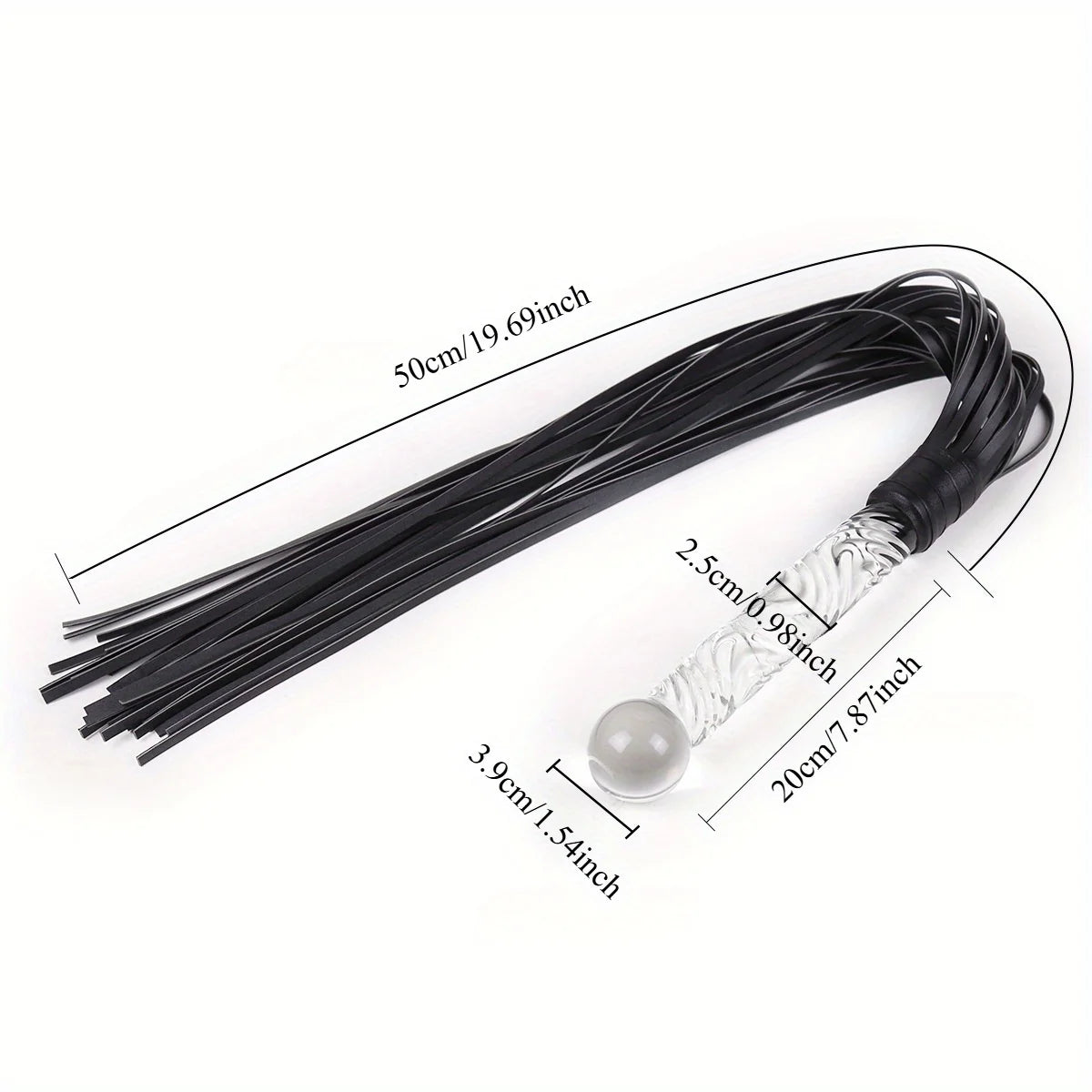 Luxury Crystal Glass Handle Flogger Whip – Premium Leather BDSM Bondage Toy for Couples, Sensory Play & Roleplay Black Straps,