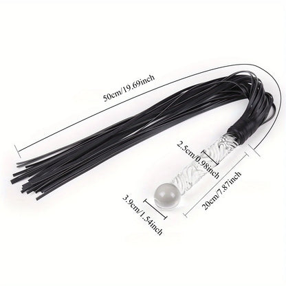 Luxury Crystal Glass Handle Flogger Whip – Premium Leather BDSM Bondage Toy for Couples, Sensory Play & Roleplay Black Straps,