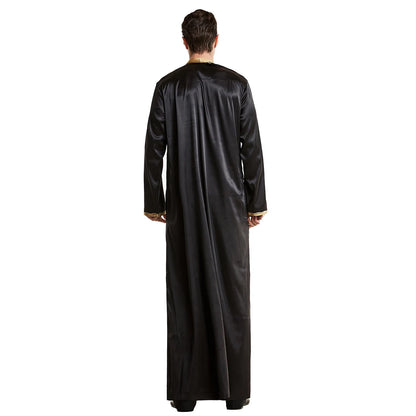 TH819 Men's Muslim Middle Eastern Men Long Sleeves Stand Collar Silk Emboridery Robe Male Ramadan Eid Jubba Thobe