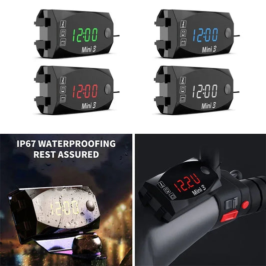 3 In 1 Digital Time Car Clock Motorcycle Boat DC 6V-30V  Multi Thermometer Voltmeter LED Audio Usb Switch Waterproof Tester