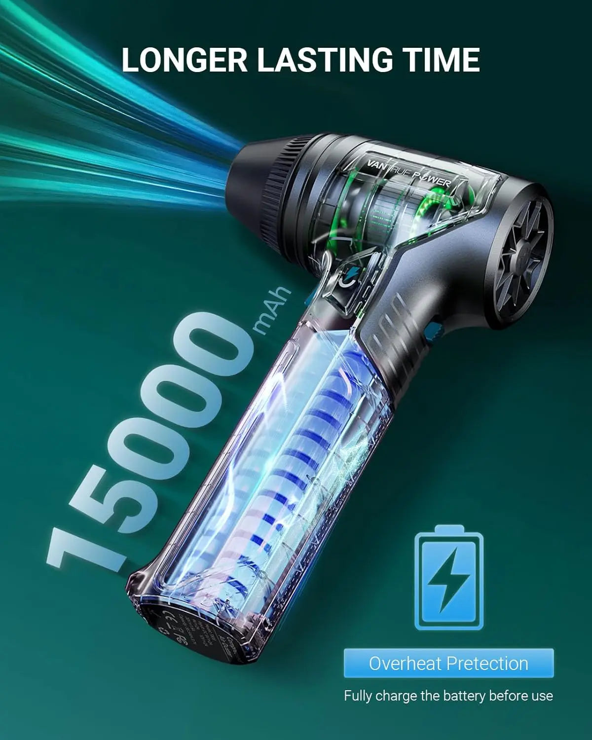 Vanture Electric Air Duster-28.22OZ Market Maximum Wind Pressure Super Power Cordless Duster 3-Gear Adjustable for Outdoor Car