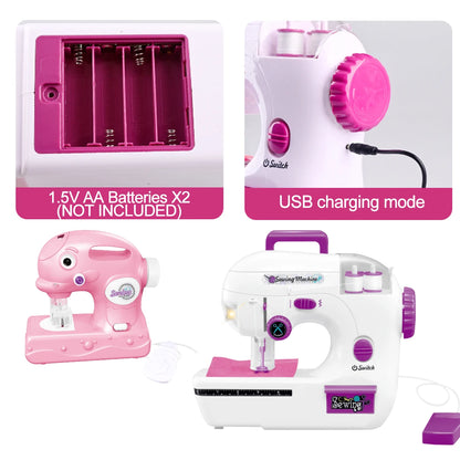 Sewing Machine Toys, Portable Battery Powered Sewing Machine with Measuring Tape and Fabric, Gifts for Kids not Include Battery