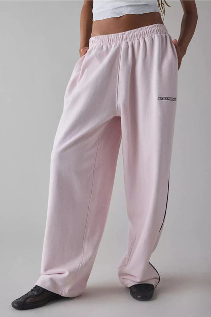 Loose Comfortable Straight Leg Pants Elastic Waist Casual Trousers Mid-Low Waist PVC Fabric Ladies Spring Season Fashion