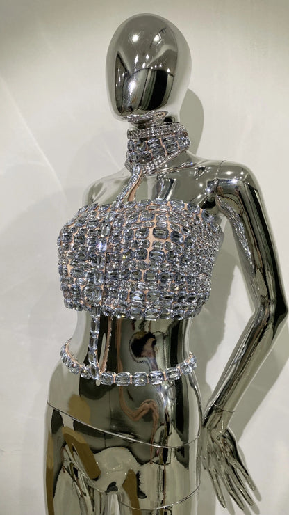 High Quality Stylish Item Super Shining Diamonds Fashionable Neck Chain Short Strapless Top Hot Sexy Woman Fashion Party Outfit