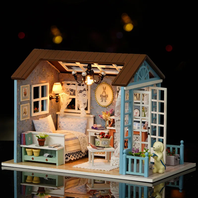 DIY Miniature Dollhouse Kit Assemble Puzzle 3D Wooden House Room Craft With Furniture LED Lights For Friends Birthday Gift Toys