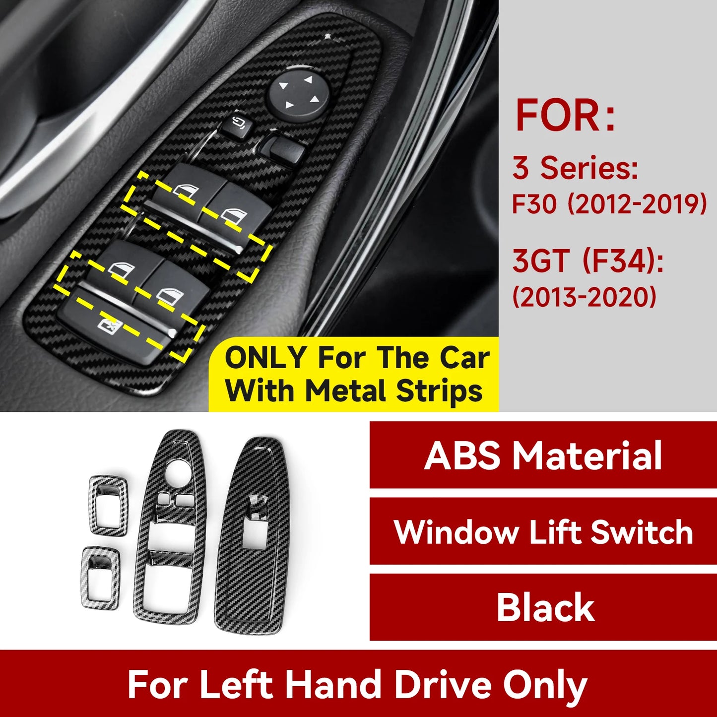Car Center Console Dashboard Gear Shifter Panel For BMW F30 F31 F34 3GT F32 F33 F36 Trim Accessories, Carbon Fiber ABS Sticker
