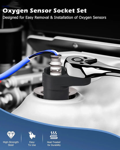 Universal Oxygen Sensor Socket Set O2 Lambda Sensor Removal Tool Kit Automotive Wrench Remover Installer Multi Size Box Tool
