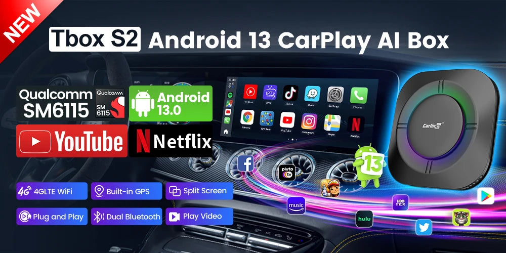 2026 New CarlinKit Android 13 CarPlay AI Box HDMI Wireless CarPlay Android Auto TV Video Box Qualcomm SDM660 8-Core Split Screen