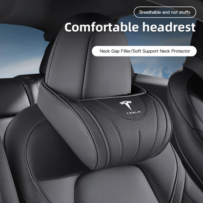 High-end Leather Car Seat Headrest Memory Foam Comfort Neck Pillow For Tesla SpaceX Model 3 Y S X Y-Eur Highland Roadster Bonina